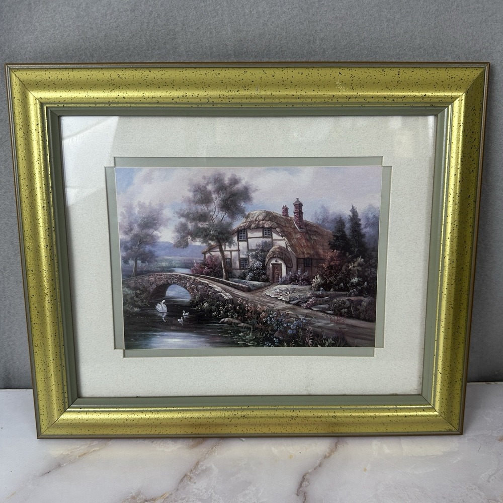 Carl Valente Swans Art Print Signed Framed Cottagecore English 12x10
